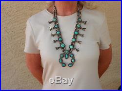 206 GRAM Vintage Sterling Silver & Turquoise withPyrite Squash Blossom Necklace