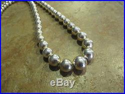 23 Vintage NAVAJO Graduated Sterling Silver PEARLS Bead Necklace on Foxtail