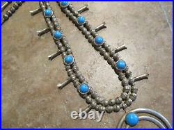 25 FINE Vintage Navajo Sterling Silver Turquoise SQUASH BLOSSOM Necklace
