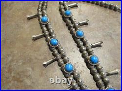 25 FINE Vintage Navajo Sterling Silver Turquoise SQUASH BLOSSOM Necklace