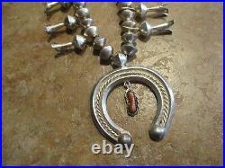 25 MARVELOUS Older Vintage Navajo Sterling Silver Coral SQUASH BLOSSOM Necklace