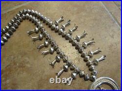 25 MARVELOUS Older Vintage Navajo Sterling Silver Coral SQUASH BLOSSOM Necklace