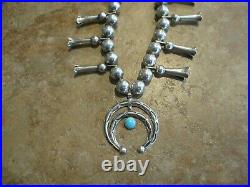 25 OLDER Vintage Navajo Sterling Silver Turquoise SQUASH BLOSSOM Necklace