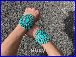 2-Piece Vintage Native American Turquoise Cluster Cuff Bracelets Sizes 7 & 7.25