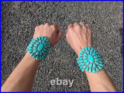 2-Piece Vintage Native American Turquoise Cluster Cuff Bracelets Sizes 7 & 7.25