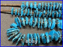 32 Estate Vintage Turquoise Nugget, Seed Bead & Sterling Handmade Necklace