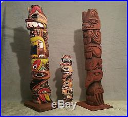 3 JOHN WILLIAMS native american indian totem pole carving vtg seattle art statue
