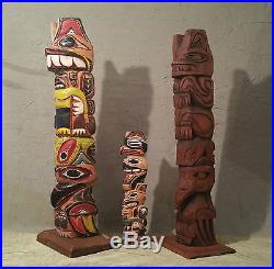 3 JOHN WILLIAMS native american indian totem pole carving vtg seattle art statue