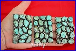 3 pcs Vtg Old Pawn Sterling Silver Navajo Kingman Nugget Turquoise Concho Belt