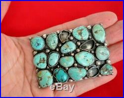3 pcs Vtg Old Pawn Sterling Silver Navajo Kingman Nugget Turquoise Concho Belt