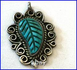 3pc Vintage Native American Turquoise Leaf Sterling Silver Bracelet Ring Pendant