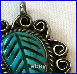 3pc Vintage Native American Turquoise Leaf Sterling Silver Bracelet Ring Pendant