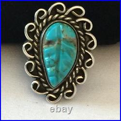 3pc Vintage Native American Turquoise Leaf Sterling Silver Bracelet Ring Pendant
