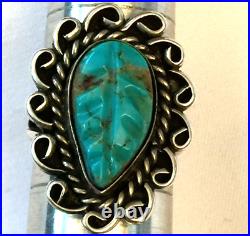 3pc Vintage Native American Turquoise Leaf Sterling Silver Bracelet Ring Pendant