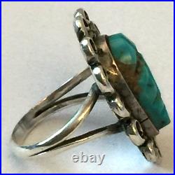3pc Vintage Native American Turquoise Leaf Sterling Silver Bracelet Ring Pendant