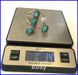 3pc Vintage Native American Turquoise Leaf Sterling Silver Bracelet Ring Pendant
