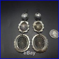 4 3/4 Long Vintage NAVAJO Hand-Stamped & Repousse Sterling Silver EARRINGS