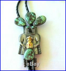 4 Kachina Bolo Tie Turquoise Navaho Vtg John Larson Sterling Silver