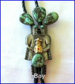 4 Kachina Bolo Tie Turquoise Navaho Vtg John Larson Sterling Silver