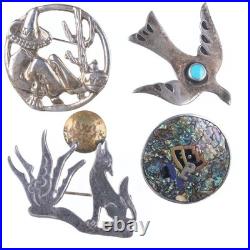 4 Vintage Southwestern sterling pins