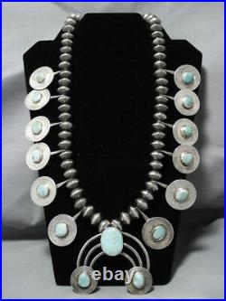 508 Gram Vintage Navajo Turquoise Sterling Silver Squash Blossom Necklace Old