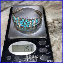 60's Vintage Zuni Sterling Silver PETIT POINT Turquoise Cluster Cuff Bracelet