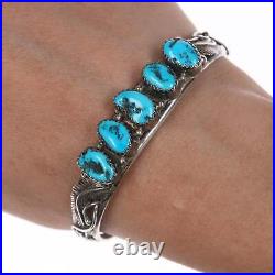 6.25 Vintage Native American Sterling row cuff bracelet with turquoise