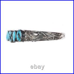 6.25 Vintage Native American Sterling row cuff bracelet with turquoise