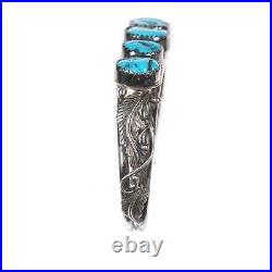 6.25 Vintage Native American Sterling row cuff bracelet with turquoise