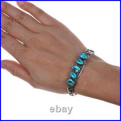6.25 Vintage Native American Sterling row cuff bracelet with turquoise