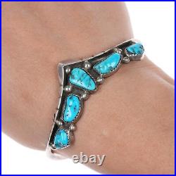 6.5 Vintage Native American sterling and turquoise pointy row cuff bracelet