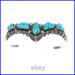 6.5 Vintage Native American sterling and turquoise pointy row cuff bracelet