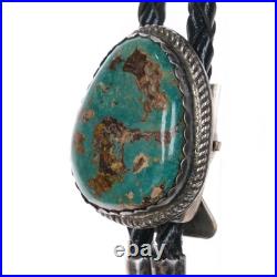 70's-80's Vintage Navajo sterling silver Ceremonial Kingman turquoise bolo tie