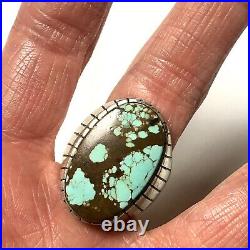 #8 Spiderweb Turquoise Mens Ring Sz 12 Navajo Sterling Signed 20g Vtg