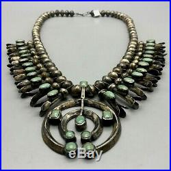 A Vintage Green Turquoise Handmade Squash Blossom Necklace That is A Stunner