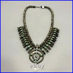 A Vintage Green Turquoise Handmade Squash Blossom Necklace That is A Stunner