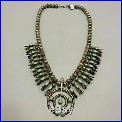 A Vintage Green Turquoise Handmade Squash Blossom Necklace That is A Stunner