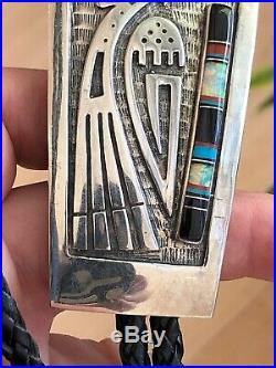 A+ Vintage Signed Hopi Inlay & Silver Thunderbird Bolo Tie Pendant