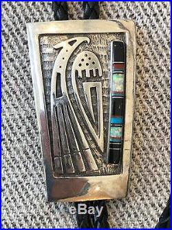 A+ Vintage Signed Hopi Inlay & Silver Thunderbird Bolo Tie Pendant
