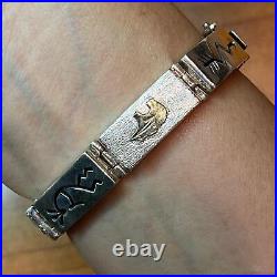 Alonzo Mariano Vintage Sterling & 14K Gold Native American Motif Link Bracelet