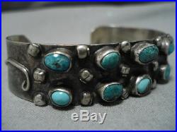Amazing Cerrillos Morenci Turquoise Vintage Navajo Sterling Silver Bracelet Old