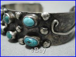 Amazing Cerrillos Morenci Turquoise Vintage Navajo Sterling Silver Bracelet Old