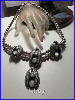 Amazing Large Vintage Navajo Pearls Sterling Silver Mother Pearl Necklace