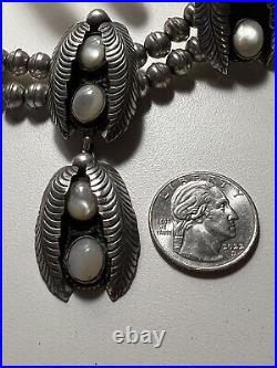 Amazing Large Vintage Navajo Pearls Sterling Silver Mother Pearl Necklace