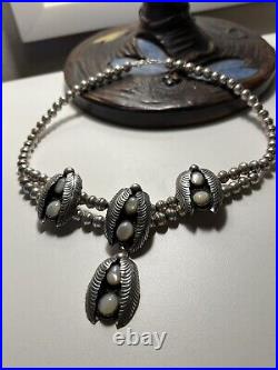 Amazing Large Vintage Navajo Pearls Sterling Silver Mother Pearl Necklace