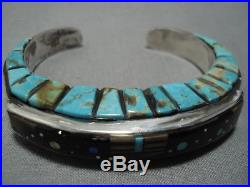Amazing Raised Inlay Vintage Navajo Sterlng Silver Turquoise Bracelet Old
