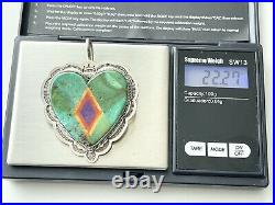 Amazing Vintage Large Sterling Benny Aldrich Heart Multi Stone Inlay Pendant