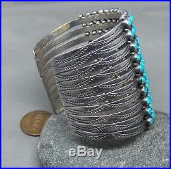 Amazing Vintage Native American 10 Row Silver Snake Eye Turquoise Cuff Bracelet