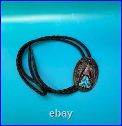 Amazing Vintage Native American Navajo Sterling Silver Turquoise Bolo Necklace Amazing Vintage Native American Navajo Sterling Silver Turquoise Bolo Necklace