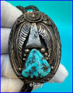 Amazing Vintage Native American Navajo Sterling Silver Turquoise Bolo Necklace Amazing Vintage Native American Navajo Sterling Silver Turquoise Bolo Necklace